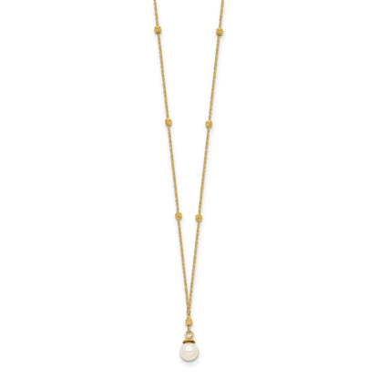 14k 4-5mm White Freshwater Cultured Pearl with Diamond-cut Beads 18 inch Necklace