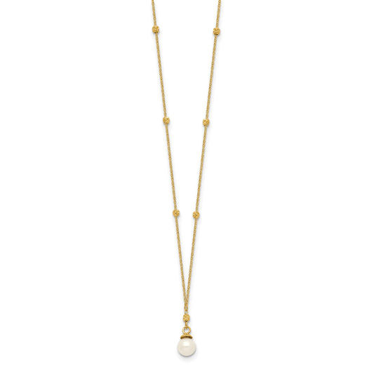 14k 4-5mm White Freshwater Cultured Pearl with Diamond-cut Beads 18 inch Necklace