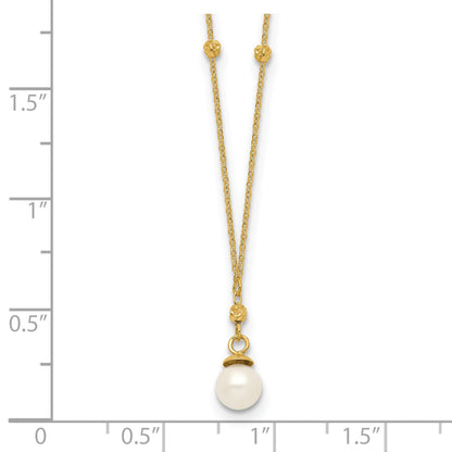 14k 4-5mm White Freshwater Cultured Pearl with Diamond-cut Beads 18 inch Necklace