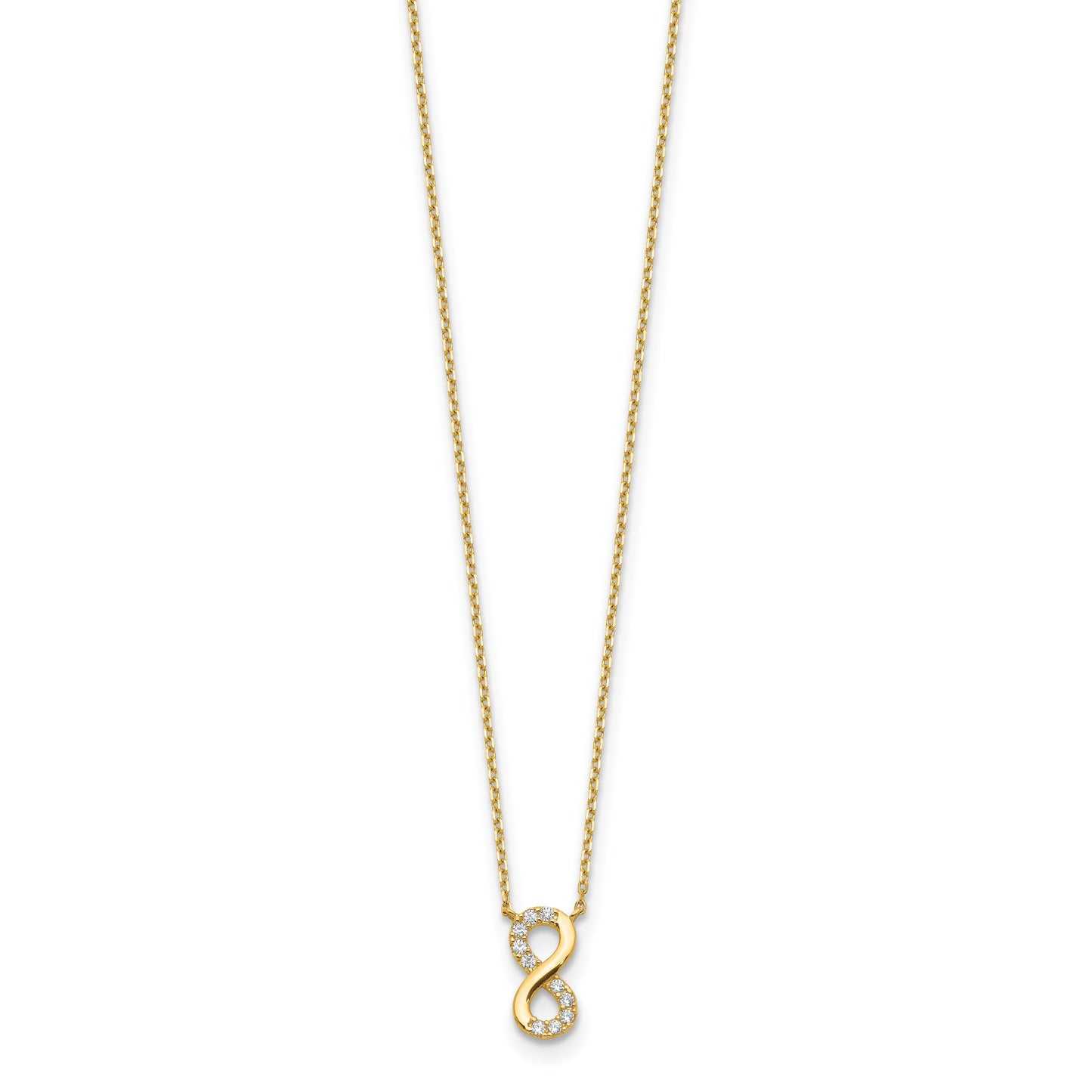 14K Polished Infinity Symbol with CZ 18 inch Necklace Plus 2 inch Extender