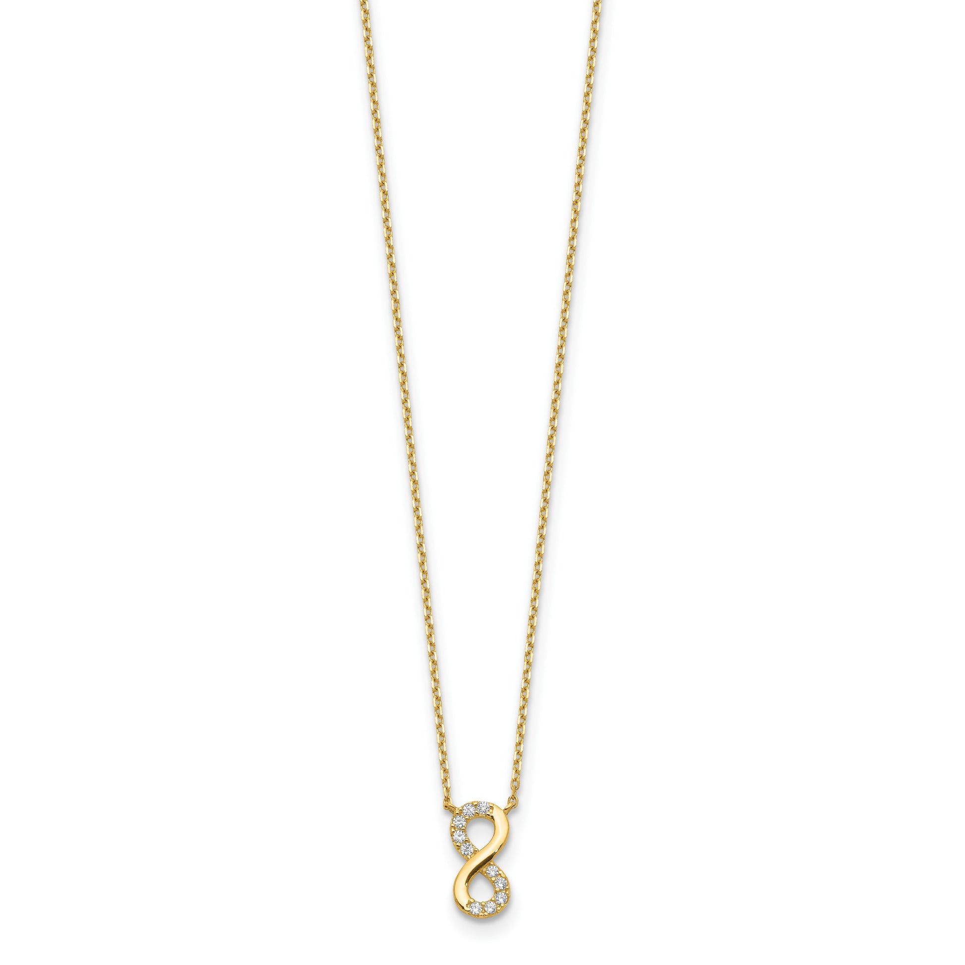 14K Polished Infinity Symbol with CZ 18 inch Necklace Plus 2 inch Extender