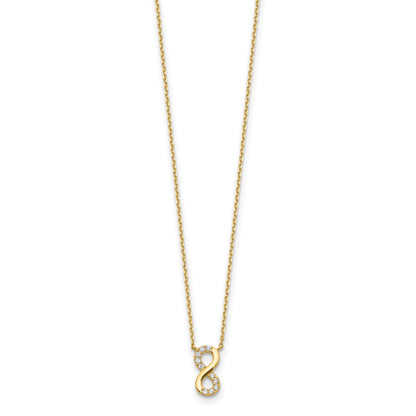 14K Polished Infinity Symbol with CZ 18 inch Necklace Plus 2 inch Extender