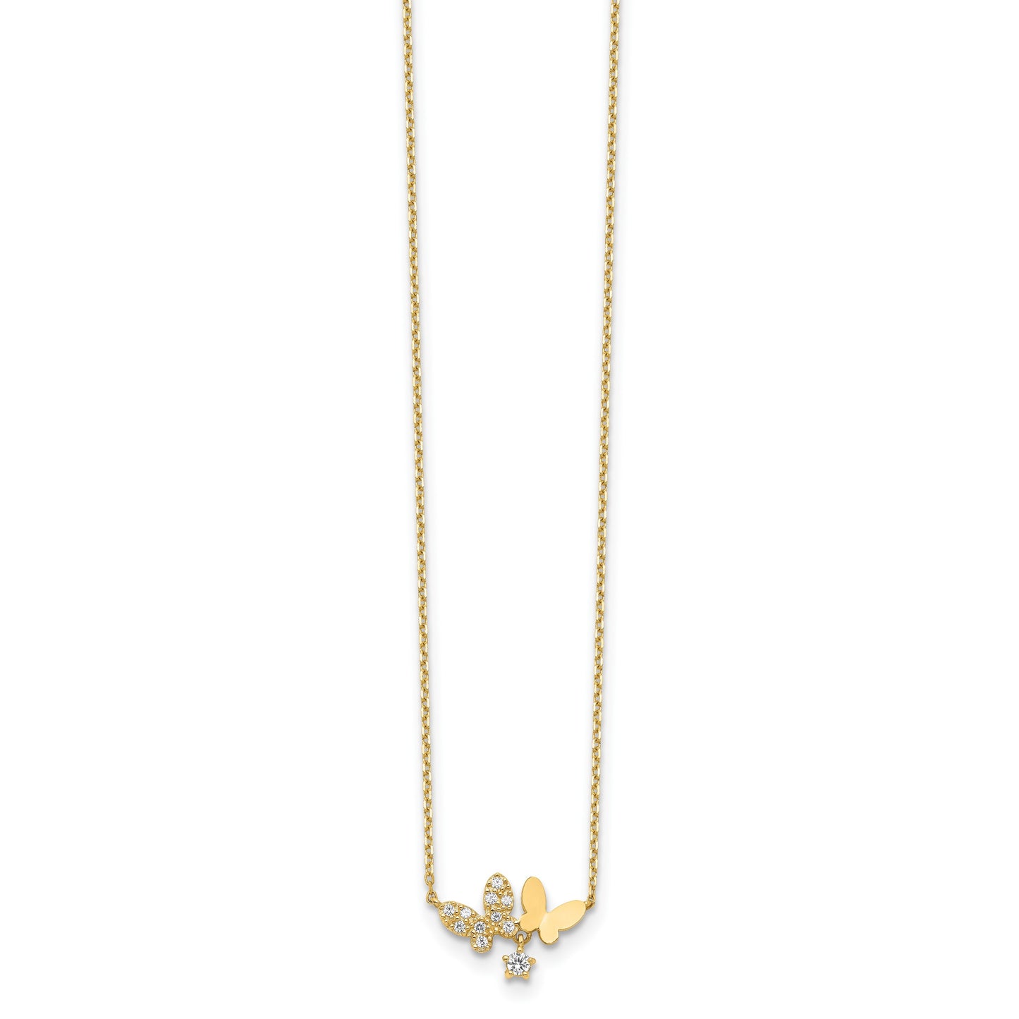 14K Polished CZ Butterflies and Star 18 inch Necklace Plus 2 inch Extender
