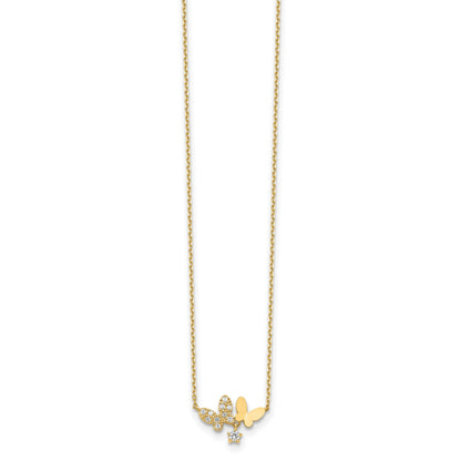 14K Polished CZ Butterflies and Star 18 inch Necklace Plus 2 inch Extender