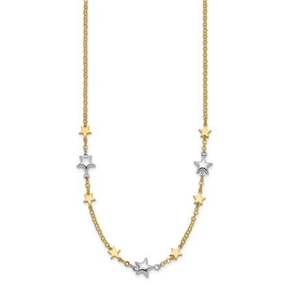 14K Two-Tone Polished Puffed and Flat Stars 17 inch Necklace Plus 1 inch Extender