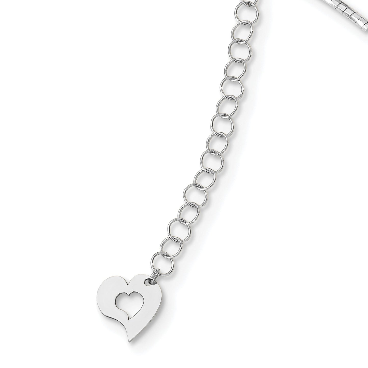 14K White Gold Polished Diamond-cut 1.25mm 18 inch Round Twisted Omega Necklace Plus 2 inch Heart Chain Extender