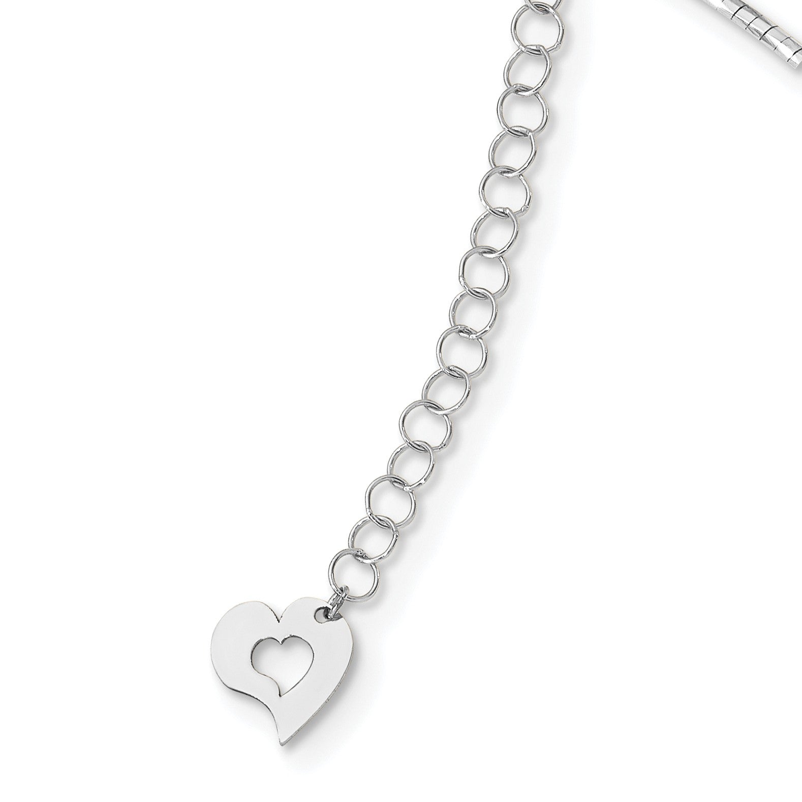 14K White Gold Polished Diamond-cut 1.25mm 18 inch Round Twisted Omega Necklace Plus 2 inch Heart Chain Extender