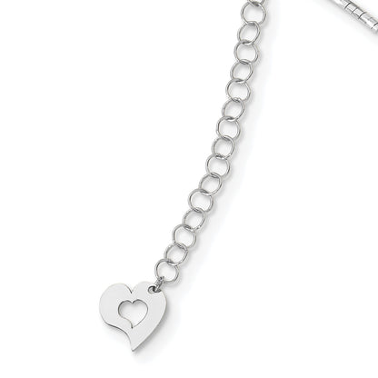 14K White Gold Polished Diamond-cut 1.25mm 18 inch Round Twisted Omega Necklace Plus 2 inch Heart Chain Extender