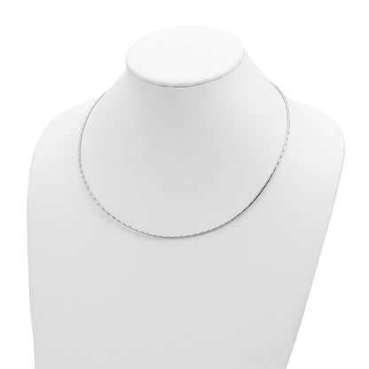 14K White Gold Polished Diamond-cut 1.25mm 18 inch Round Twisted Omega Necklace Plus 2 inch Heart Chain Extender