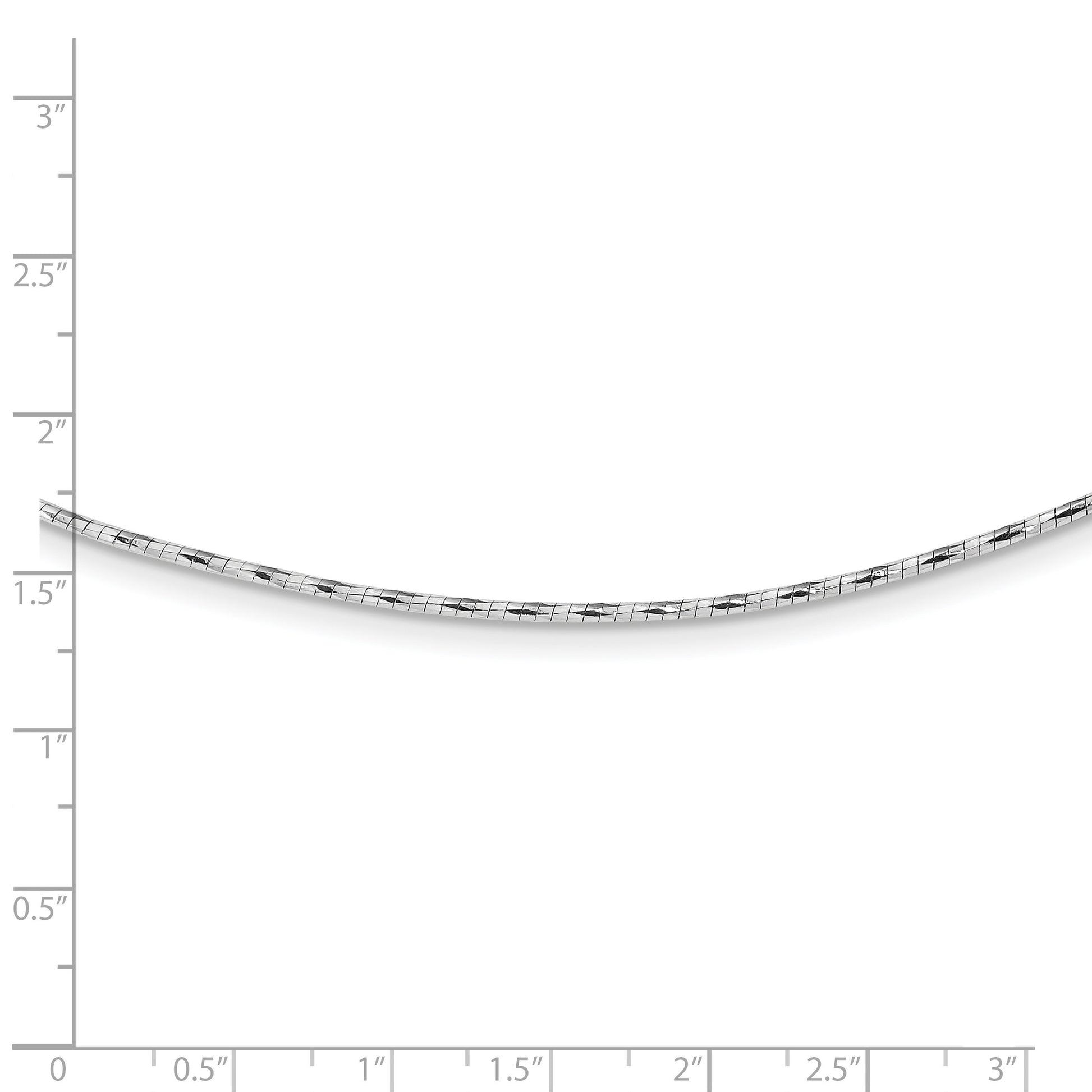 14K White Gold Polished Diamond-cut 1.25mm 18 inch Round Twisted Omega Necklace Plus 2 inch Heart Chain Extender