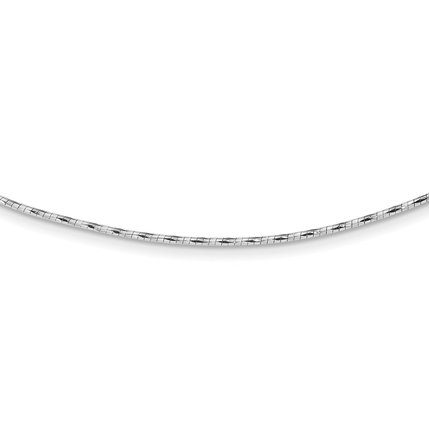 14K White Gold Polished Diamond-cut 1.25mm 18 inch Round Twisted Omega Necklace Plus 2 inch Heart Chain Extender