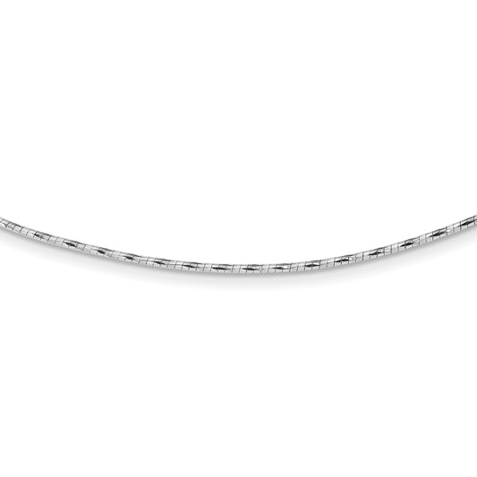 14K White Gold Polished Diamond-cut 1.25mm 18 inch Round Twisted Omega Necklace Plus 2 inch Heart Chain Extender