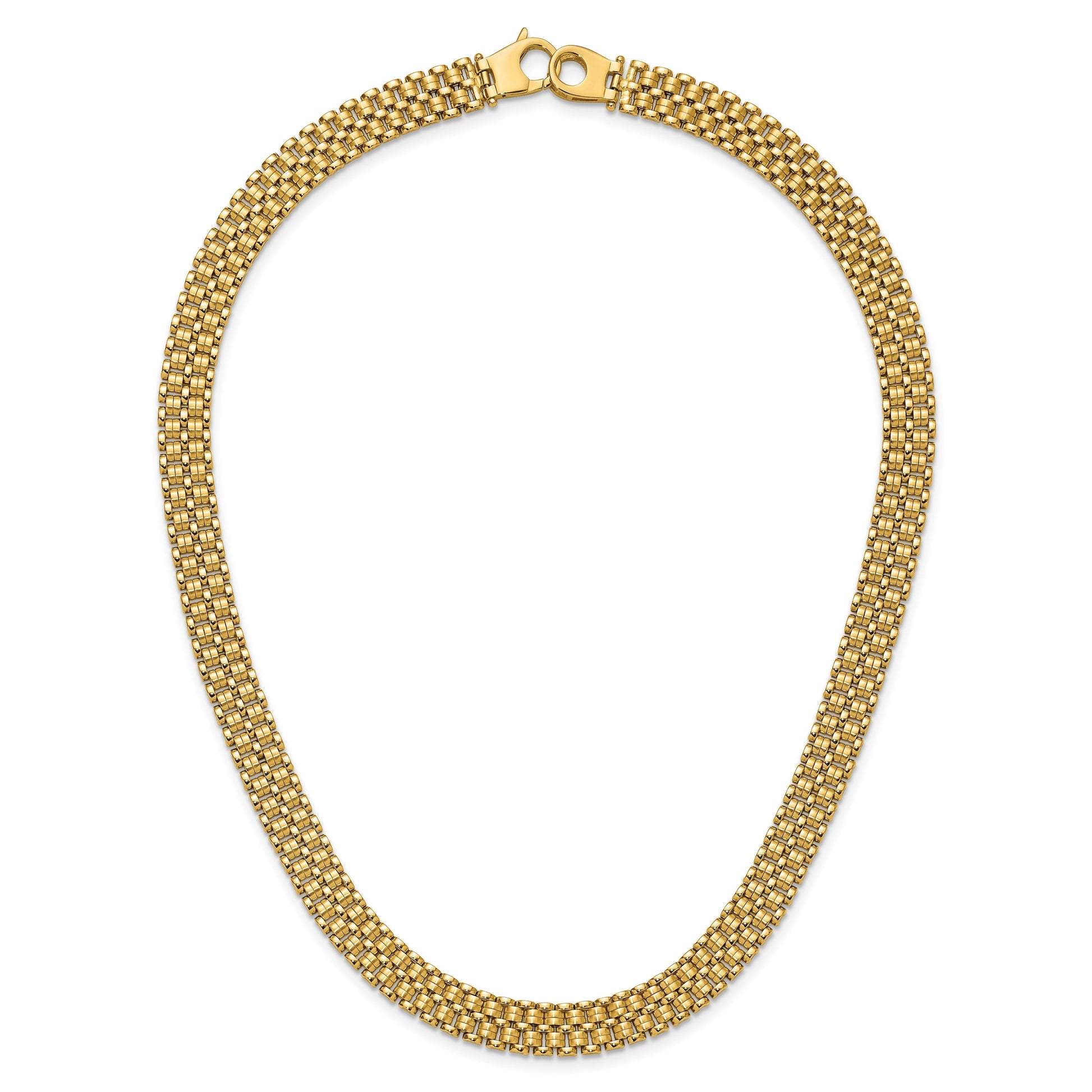 14K Brushed and Polished Basket Weave Pattern 17 inch Necklace