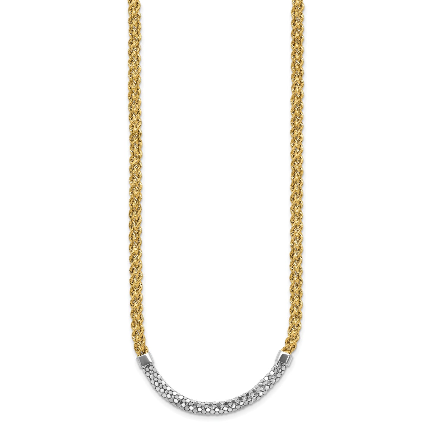 14K and White Rhodium Diamond-cut Twisted Fancy Rope 18 inch Necklace