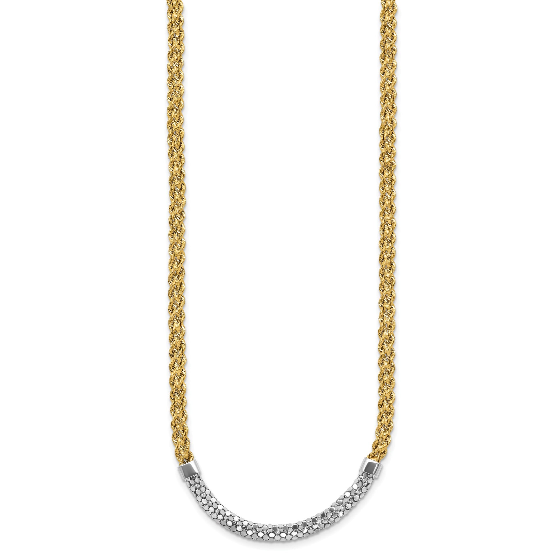 14K and White Rhodium Diamond-cut Twisted Fancy Rope 18 inch Necklace