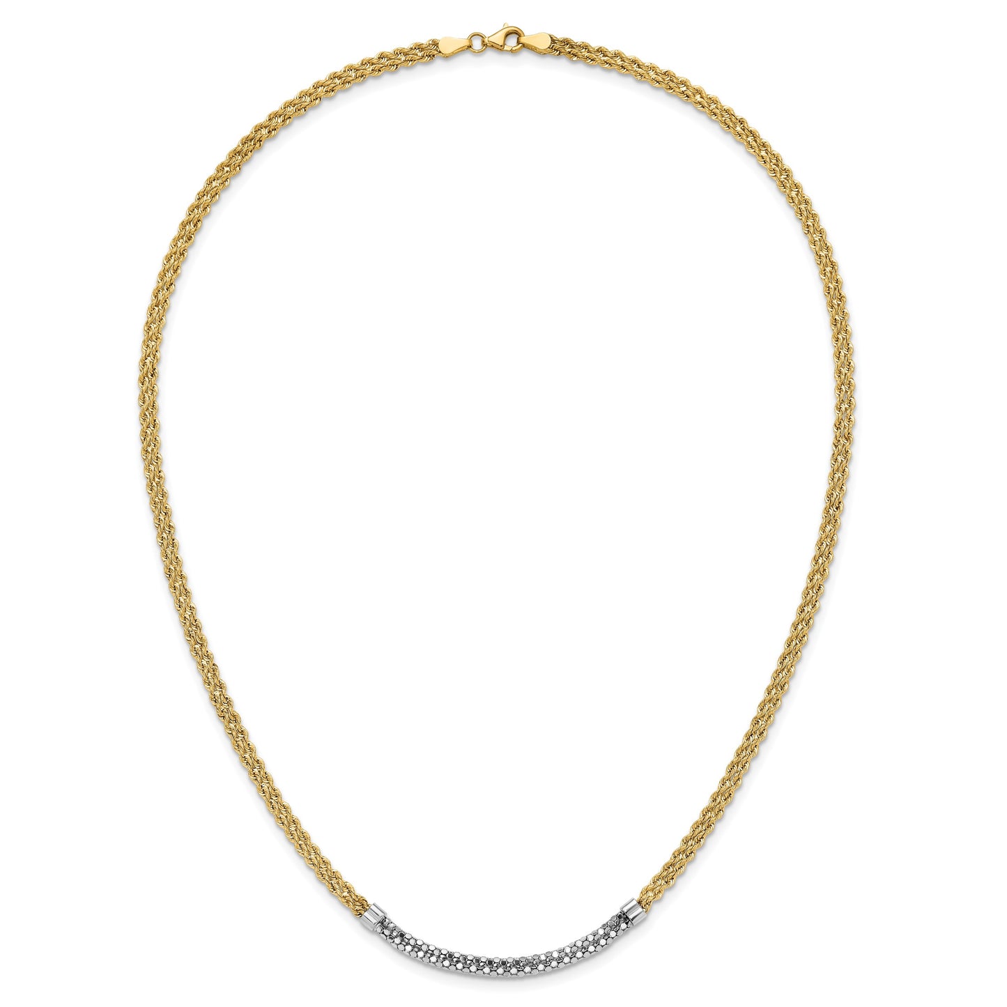 14K and White Rhodium Diamond-cut Twisted Fancy Rope 18 inch Necklace