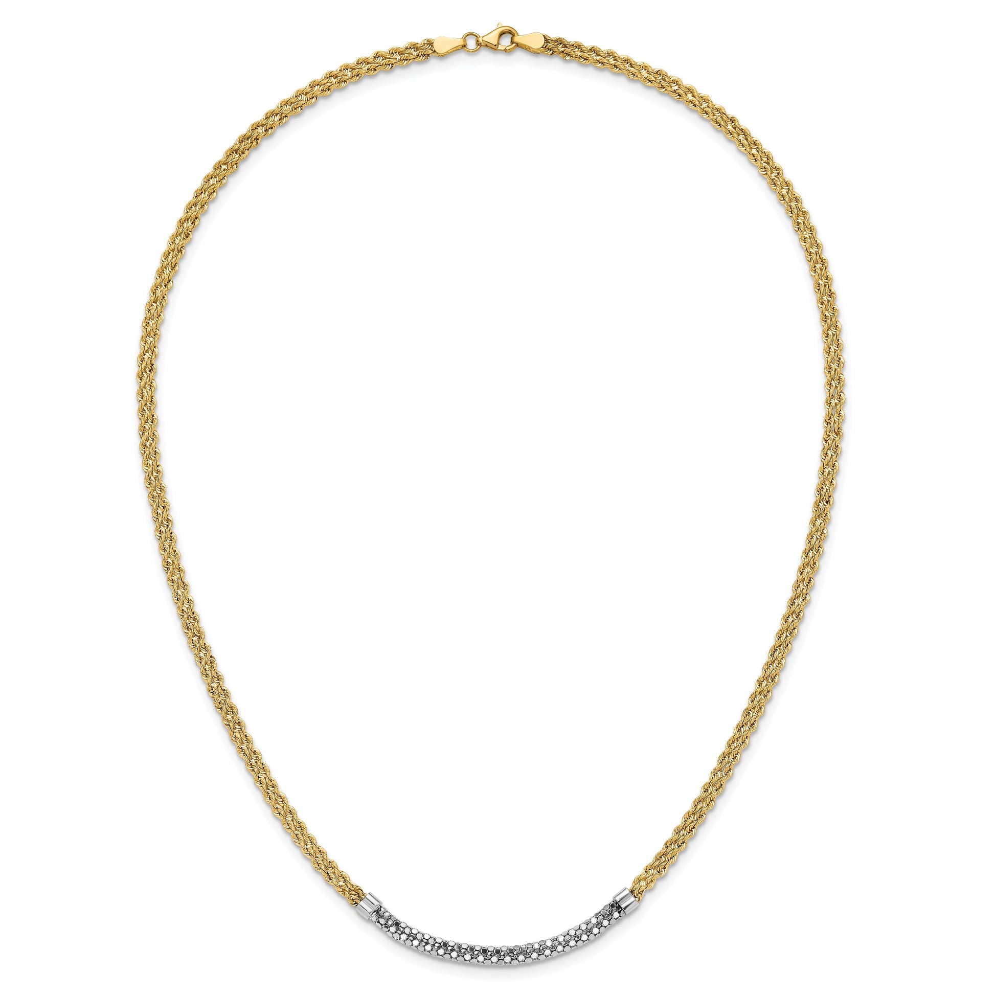 14K and White Rhodium Diamond-cut Twisted Fancy Rope 18 inch Necklace