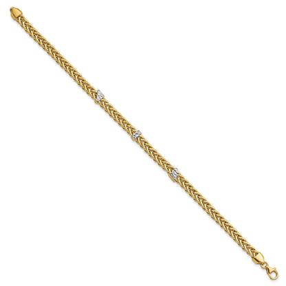 14K and  White Rhodium Polished 3.6mm Diamond-cut Flat Wheat 7.5 inch  Bracelet