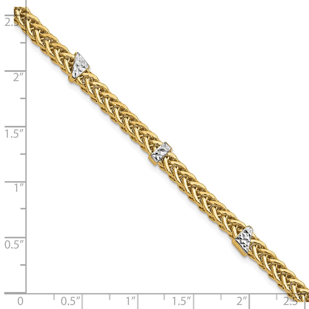 14K & White Rhodium Polished D/C Flat Wheat Bracelet