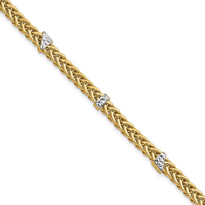 14K & White Rhodium Polished D/C Flat Wheat Bracelet