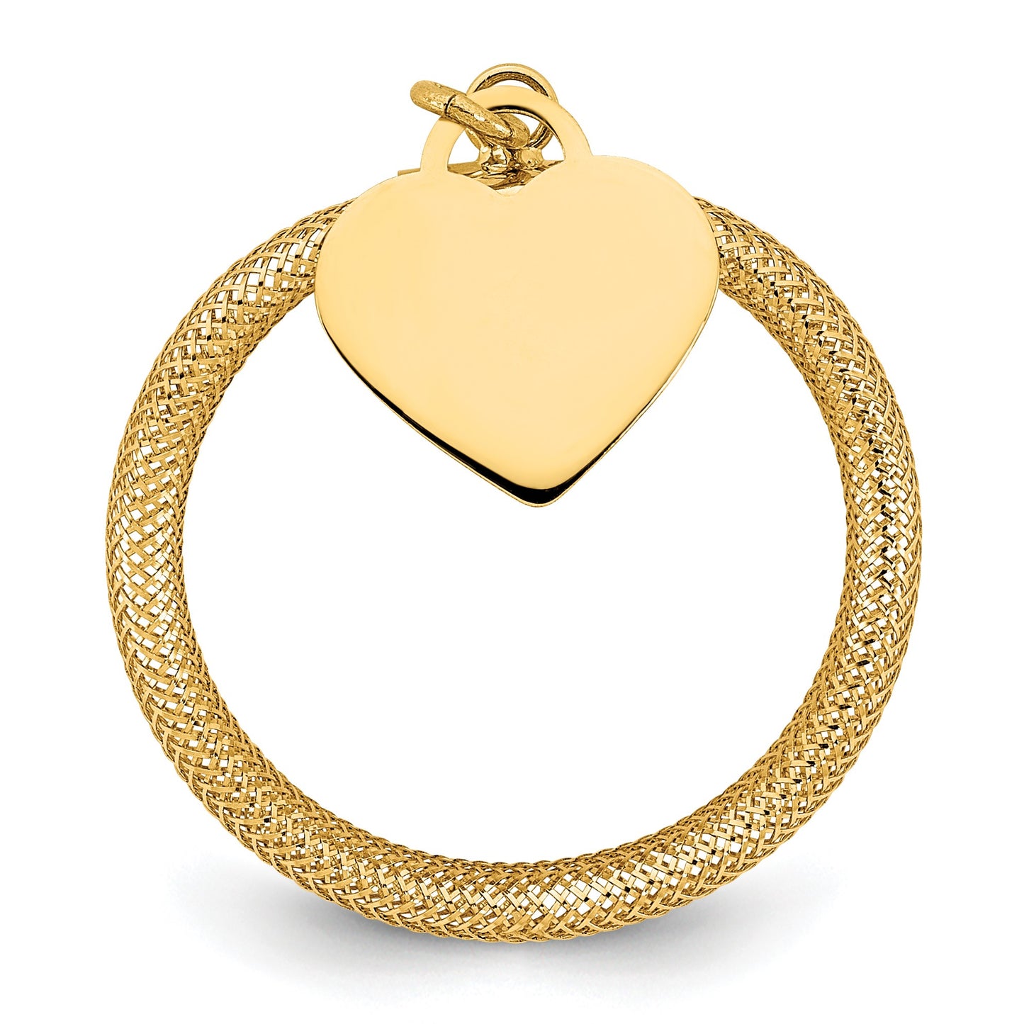 14K 4mm Woven Mesh with Polished Heart Charm Stretch Ring
