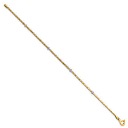 14K with White Rhodium Woven Flexible Diamond-cut Moveable Beads 7.25 inch Bracelet