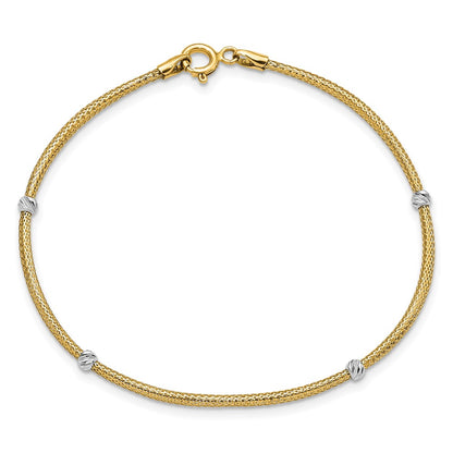 14K with Rhodium Woven Flexible D/C Beads Bracelet