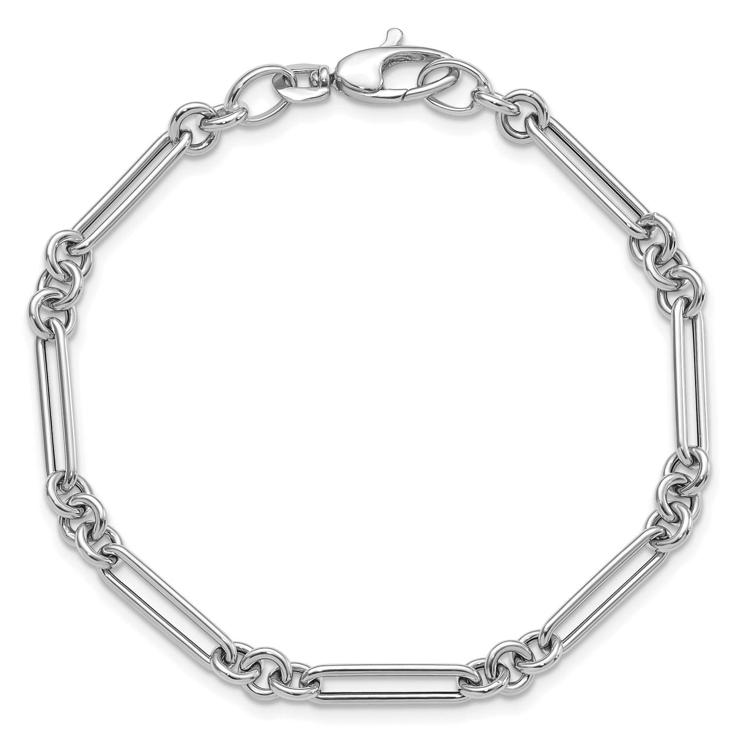 14k White Gold Polished Fancy Figaro Link 7.5 inch Bracelet