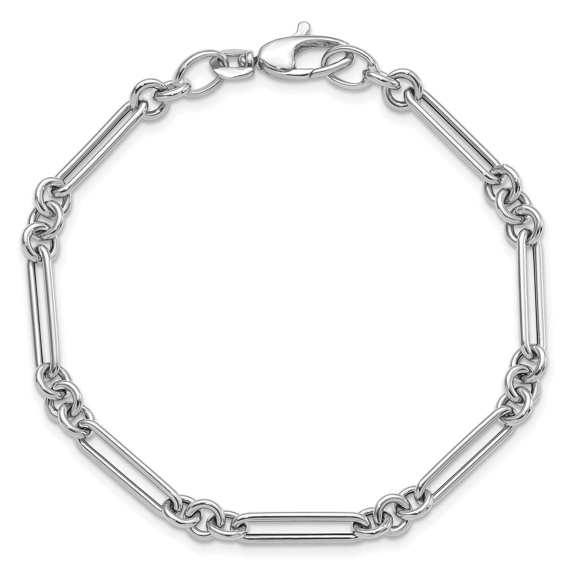 14k White Gold Polished Fancy Figaro Link 7.5 inch Bracelet