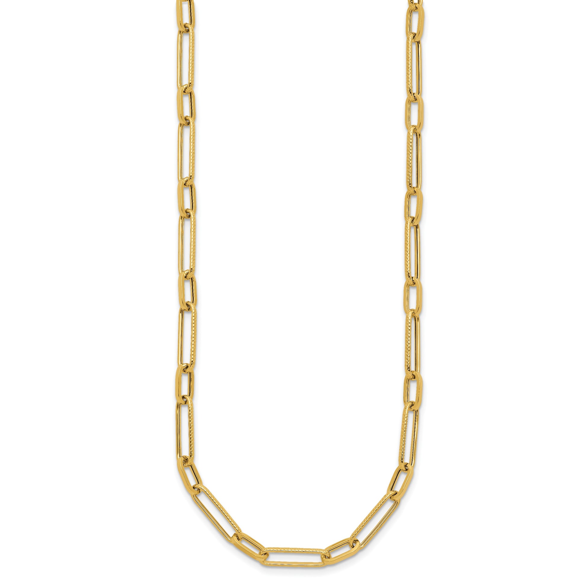 14K Polished and Textured 4mm Fancy Long Link 24 inch Necklace