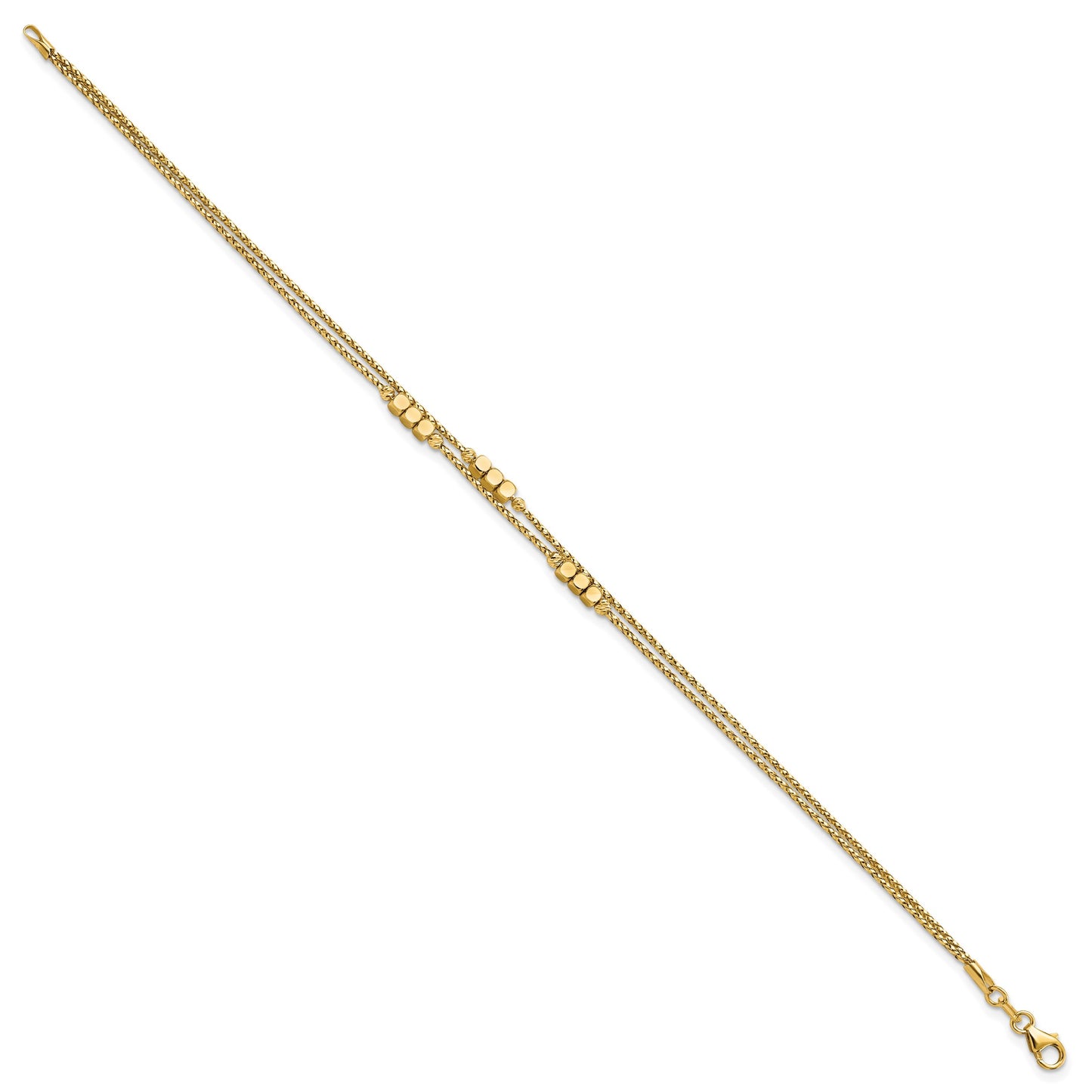 14K Polished Diamond-cut Beaded Double Strand 7.5 inch Bracelet