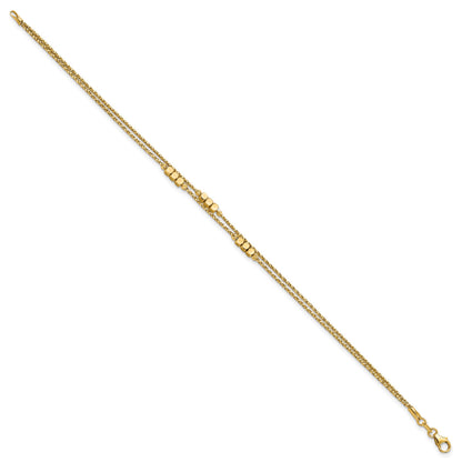 14K Polished Diamond-cut Beaded Double Strand 7.5 inch Bracelet