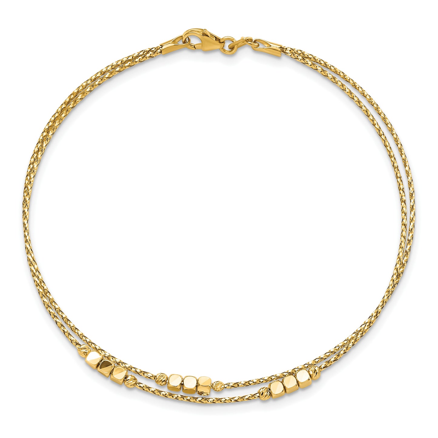 14K Polished Diamond-cut Beaded Double Strand 7.5 inch Bracelet