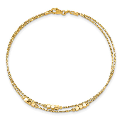 14K Polished Diamond-cut Beaded Double Strand 7.5 inch Bracelet