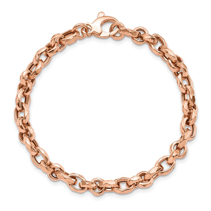 14K Rose Gold Polished 4mm Fancy Faceted Link 7.5 inch Bracelet