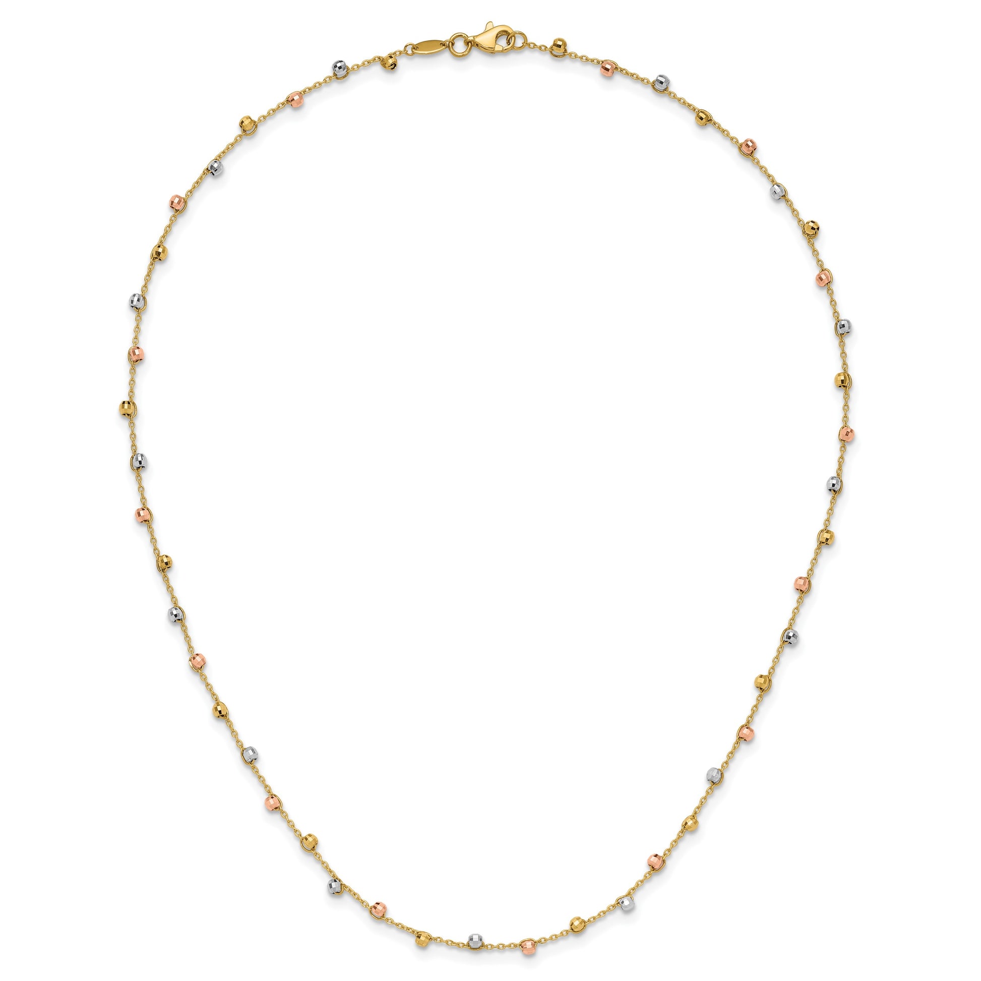 14K Tri-color Polished Diamond-cut Fancy Beaded 18 inch Necklace