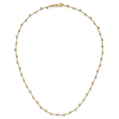 14K Tri-color Polished Diamond-cut Fancy Beaded 18 inch Necklace