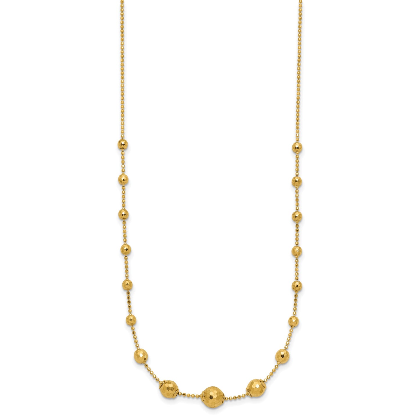 14K Polished Graduated Facet Beads 17 inch Necklace