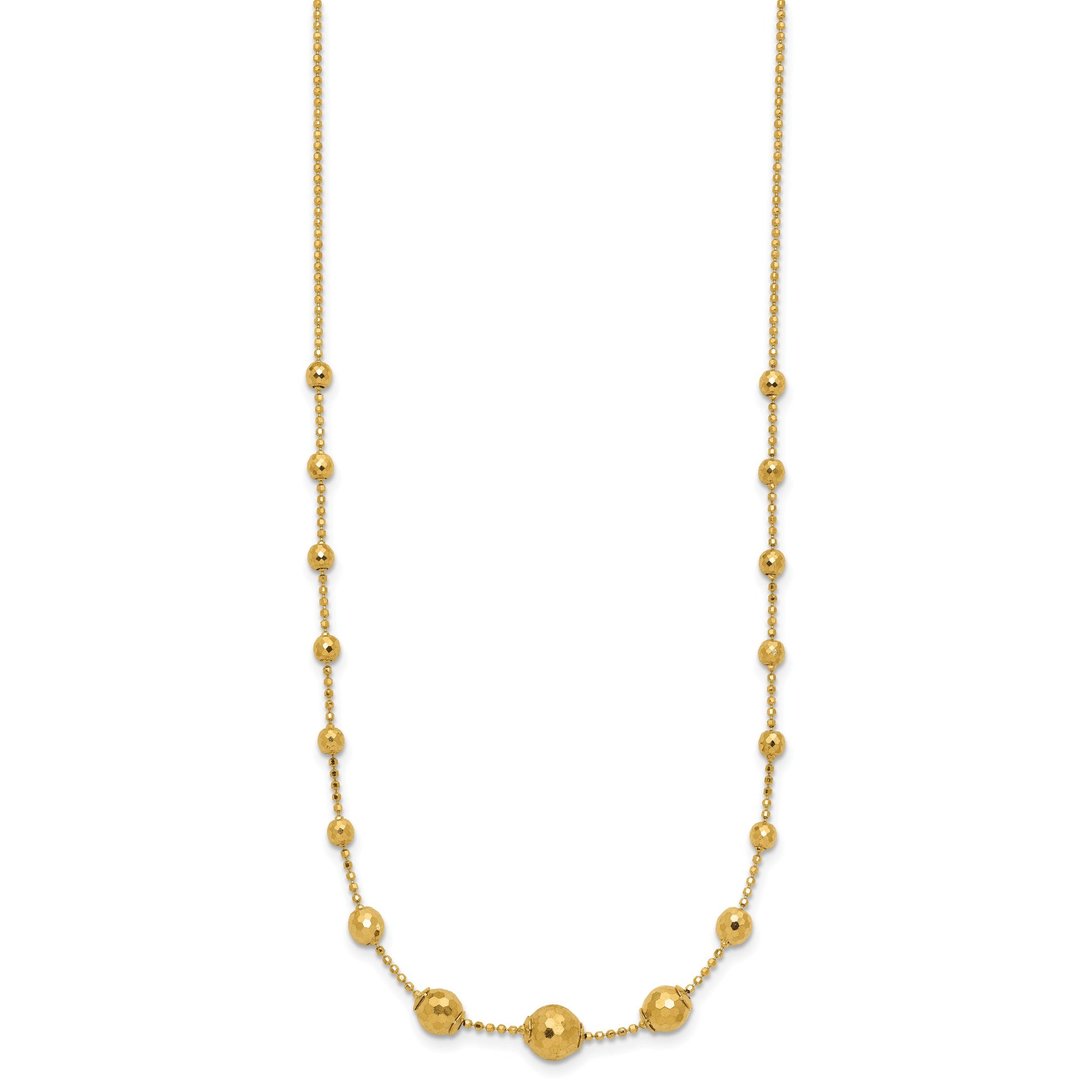14K Polished Graduated Facet Beads 17 inch Necklace