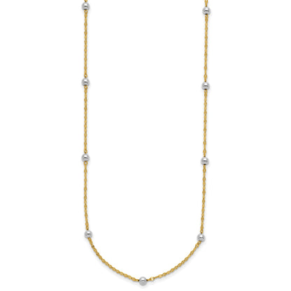 14K Two-tone Polished Bead Fancy 17 inch Station Necklace