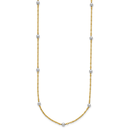 14K Two-tone Polished Bead Fancy 17 inch Station Necklace