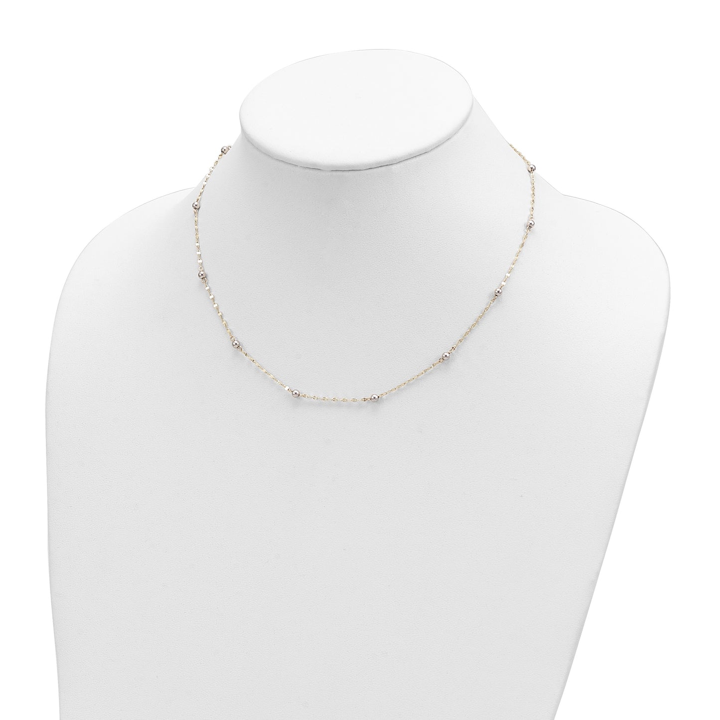 14K Two-tone Polished Bead Fancy 17 inch Station Necklace