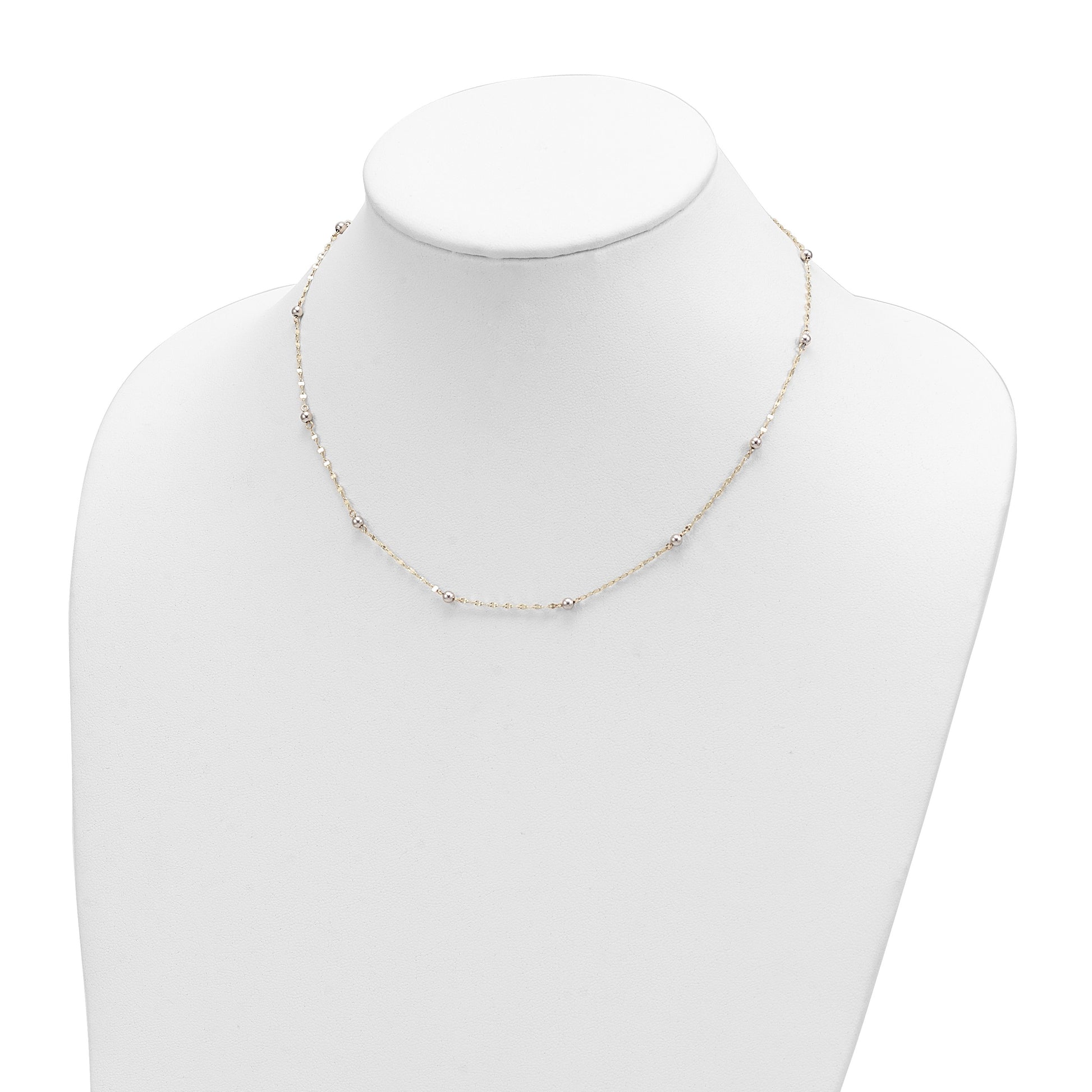 14K Two-tone Polished Bead Fancy 17 inch Station Necklace