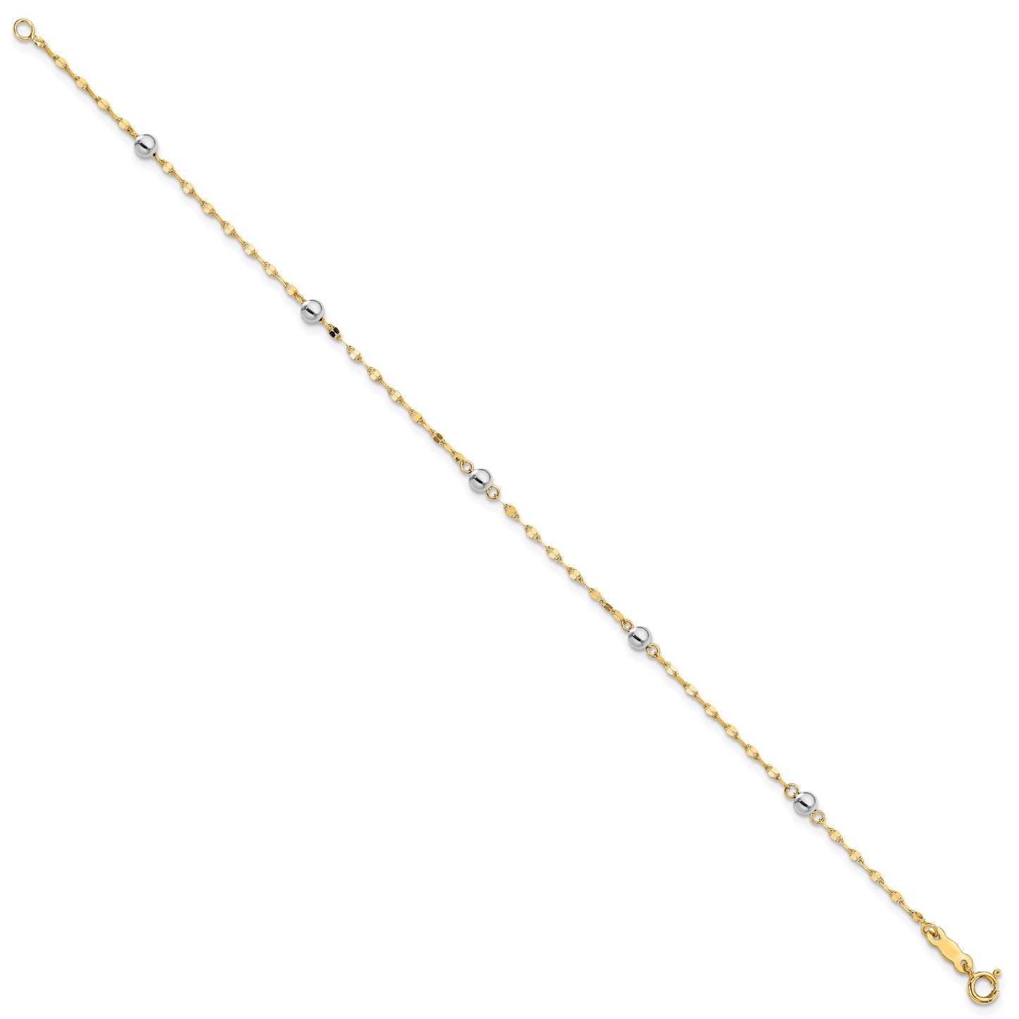 14K Two Tone Polished Bead Fancy 7.25 inch Bracelet