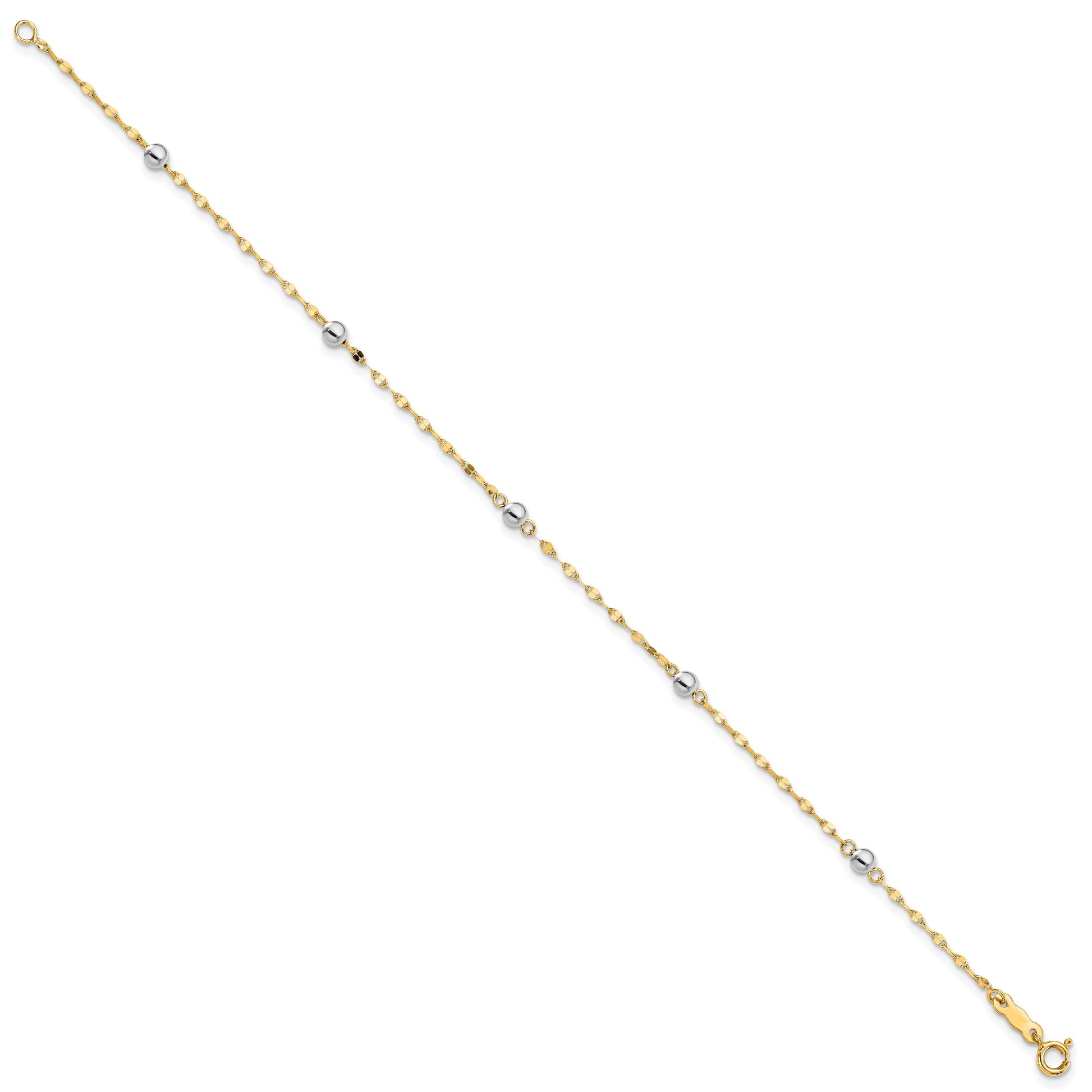 14K Two Tone Polished Bead Fancy 7.25 inch Bracelet