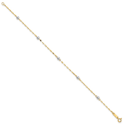14K Two Tone Polished Bead Fancy 7.25 inch Bracelet