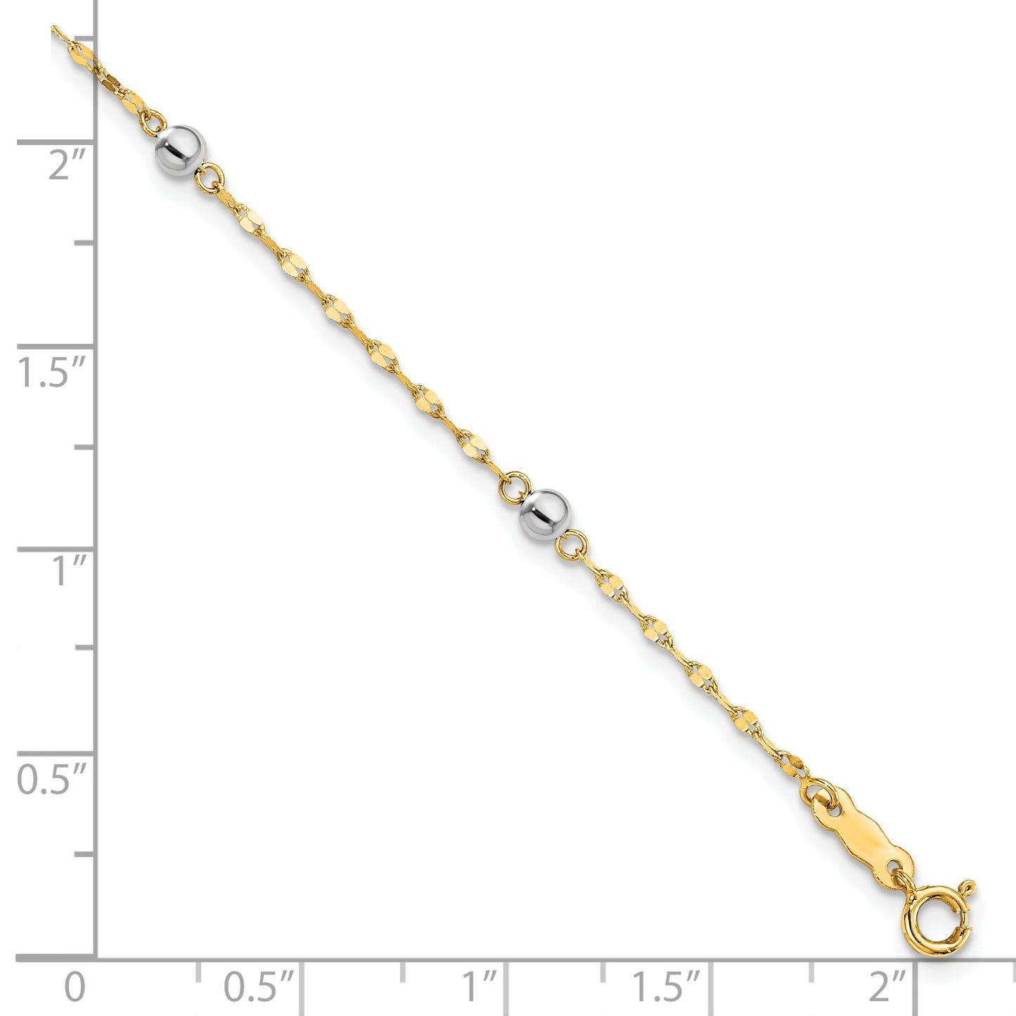 14K Two Tone Polished Bead Fancy 7.25 inch Bracelet