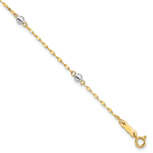 14K Two Tone Polished Bead Fancy 7.25 inch Bracelet