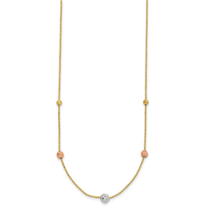14K Tri-Color Diamond-cut Beads and Beaded Chain 18 inch Station Necklace