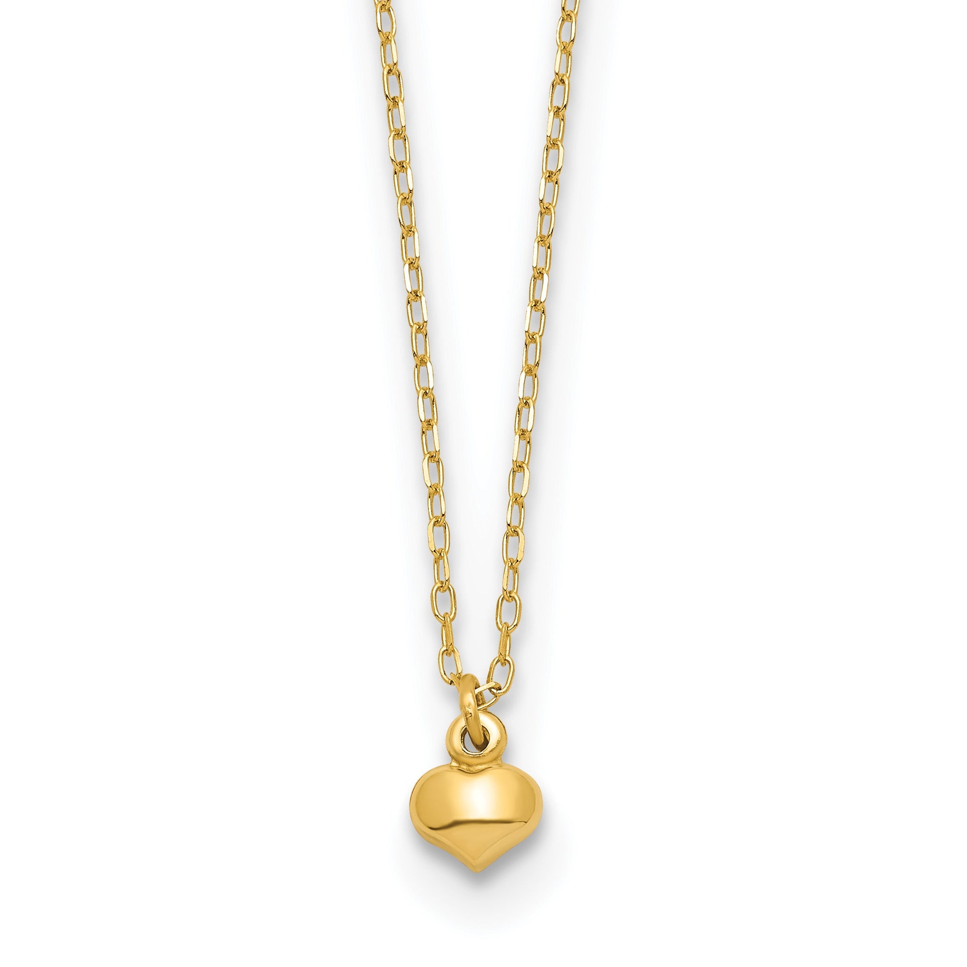 14k Polished Tiny Puffed Heart Pendant 16.5 inch Necklace